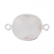Intercalaire 2 anneaux pierre facettée 11x13 mm serti Argent 925 / Quartz Rose x1