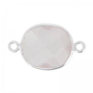 Intercalaire 2 anneaux pierre facettée 11x13 mm serti Argent 925 / Quartz Rose x1
