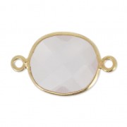 Intercalaire 2 anneaux pierre facettée 11x13 mm serti Argent 925 Plaqué Or / Quartz rose x1|raw }}