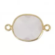 Intercalaire 2 anneaux pierre facettée 11x13 mm serti Argent 925 Plaqué Or / Quartz rose x1