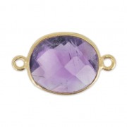 Intercalaire 2 anneaux pierre facettée 11x13 mm serti Argent 925 Plaqué Or / Améthyste x1|raw }}