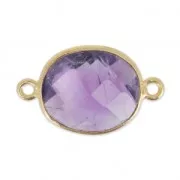 Intercalaire 2 anneaux pierre facettée 11x13 mm serti Argent 925 Plaqué Or / Améthyste x1