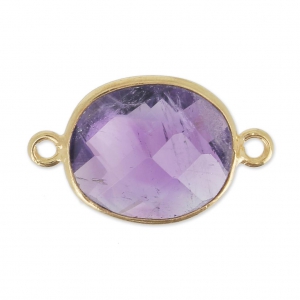 Intercalaire 2 anneaux pierre facettée 11x13 mm serti Argent 925 Plaqué Or / Améthyste x1