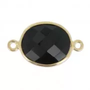 Intercalaire 2 anneaux pierre facettée 11x13 mm serti Argent 925 Plaqué Or / Black Onyx x1