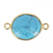 Intercalaire 2 anneaux pierre facettée 11x13 mm serti Argent 925 Plaqué Or / Imitation Turquoise x1|raw }}