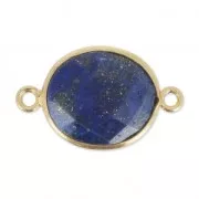 Intercalaire 2 anneaux pierre facettée 11x13 mm serti Argent 925 Plaqué Or / Lapis Lazuli x1