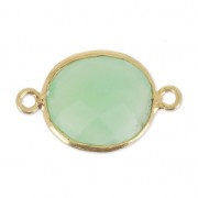 Intercalaire 2 anneaux pierre facettée 11x13 mm serti Argent 925 Plaqué Or / Chrysoprase x1
