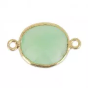 Intercalaire 2 anneaux pierre facettée 11x13 mm serti Argent 925 Plaqué Or / Chrysoprase x1