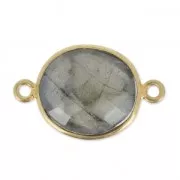 Intercalaire 2 anneaux pierre facettée 11x13 mm serti Argent 925 Plaqué Or / Labradorite x1