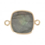 Intercalaire 2 anneaux pierre facettée 11 mm serti Argent 925 Plaqué Or / Labradorite x1