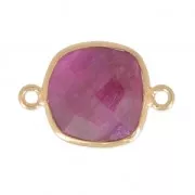 Intercalaire pierre facettée 11 mm serti Argent 925 Plaqué Or / Imitation Rubis