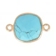 Intercalaire 2 anneaux pierre facettée 11 mm serti Argent 925 Plaqué Or / Imitation Turquoise x1