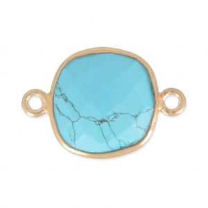 Intercalaire 2 anneaux pierre facettée 11 mm serti Argent 925 Plaqué Or / Imitation Turquoise x1