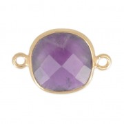 Intercalaire 2 anneaux pierre facettée 11 mm serti Argent 925 Plaqué Or / Améthyste x1