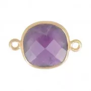Intercalaire 2 anneaux pierre facettée 11 mm serti Argent 925 Plaqué Or / Améthyste x1