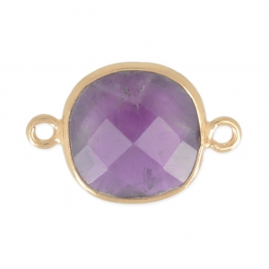 Intercalaire 2 anneaux pierre facettée 11 mm serti Argent 925 Plaqué Or / Améthyste x1