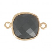 Intercalaire 2 anneaux pierre facettée 11 mm serti Argent 925 Plaqué Or / Black Onyx x1|raw }}