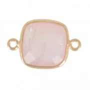 Intercalaire 2 anneaux pierre facettée 11 mm serti Argent 925 Plaqué Or / Quartz Rose x1