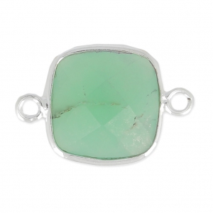Intercalaire 2 anneaux pierre facettée 11 mm serti Argent 925 / Chrysoprase x1