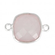 Intercalaire 2 anneaux pierre facettée 11 mm serti Argent 925 / Quartz Rose x1|raw }}