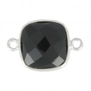 Intercalaire 2 anneaux pierre facettée 11 mm serti Argent 925/ Black Onyx x1|raw }}