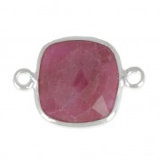 Intercalaire 2 anneaux pierre facettée 11 mm serti Argent 925 / Imitation Rubis|raw }}