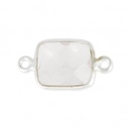 Intercalaire 2 anneaux pierre facettée 10x8 mm serti Argent 925 / Quartz Rose x1