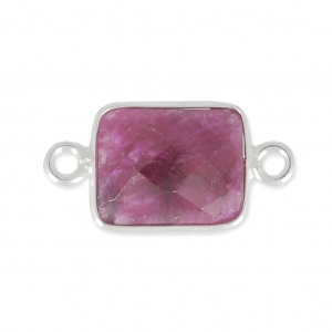 Intercalaire 2 anneaux pierre facettée 10x8 mm serti Argent 925 / Imitation Rubis