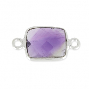 Intercalaire 2 anneaux pierre facettée 10x8 mm serti Argent 925 / Améthyste x1