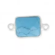 Intercalaire 2 anneaux pierre facettée 10x8 mm serti Argent 925 / Imitation Turquoise x1