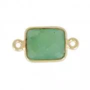 Intercalaire 2 anneaux pierre facettée 10x8 mm Argent 925 Plaqué Or Chrysoprase x1