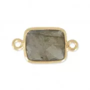 Intercalaire 2 anneaux pierre facettée 10x8 mm Argent 925 Plaqué Or / Labradorite x1