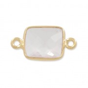 Intercalaire 2 anneaux pierre facettée 10x8 mm Argent 925 Plaqué Or / Quartz Rose x1|raw }}