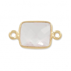 Intercalaire 2 anneaux pierre facettée 10x8 mm Argent 925 Plaqué Or / Quartz Rose x1