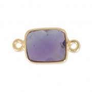 Intercalaire 2 anneaux pierre facettée 10x8 mm Argent 925 Plaqué Or / Améthyste x1|raw }}