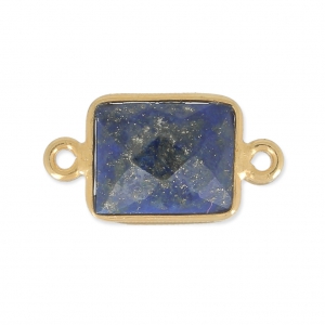 Intercalaire 2 anneaux pierre facettée 10x8 mm Argent 925 Plaqué Or / Lapis Lazuli x1