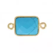 Intercalaire 2 anneaux pierre facettée 10x8 mm Argent 925 Plaqué Or / Imitation Turquoise x1
