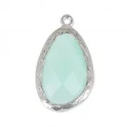 Pendentif verre facetté 22 mm argenté/Chrysoprase x1