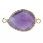 Intercalaire pierre facettée 13x17mm serti Argent 925 Plaqué Or / Améthyste x1