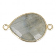 Intercalaire 2 anneaux pierre facettée 13x17mm serti Argent 925 Plaqué Or/Labradorite x1|raw }}
