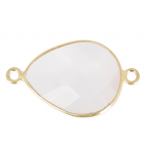 Intercalaire 2 anneaux pierre facettée 13x17mm serti Argent 925 Plaqué Or/Quartz rose x1