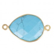 Intercalaire 2 anneaux pierre facettée 13x17mm serti Argent 925 Plaqué Or/Imitation Turquoise x1