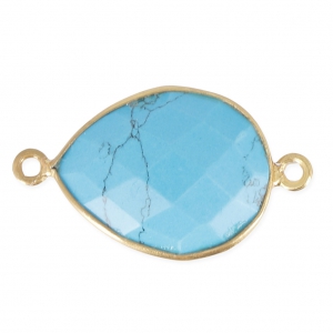 Intercalaire 2 anneaux pierre facettée 13x17mm serti Argent 925 Plaqué Or/Imitation Turquoise x1