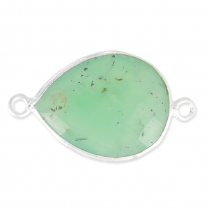 Intercalaire 2 anneaux pierre facettée 13 x 17mm serti Argent 925 / Chrysoprase x1
