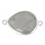 Intercalaire 2 anneaux pierre facettée 13 x 17mm serti Argent 925 / Labradorite x1