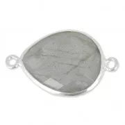Intercalaire 2 anneaux pierre facettée 13 x 17mm serti Argent 925 / Labradorite x1
