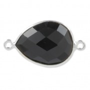 Intercalaire 2 anneaux pierre facettée 13 x 17mm serti Argent 925 / Black Onyx x1
