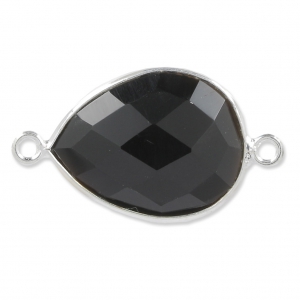 Intercalaire 2 anneaux pierre facettée 13 x 17mm serti Argent 925 / Black Onyx x1