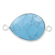 Intercalaire 2 anneaux pierre facettée 13 x 17mm serti Argent 925 / Imitation Turquoise x1|raw }}