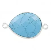 Intercalaire 2 anneaux pierre facettée 13 x 17mm serti Argent 925 / Imitation Turquoise x1